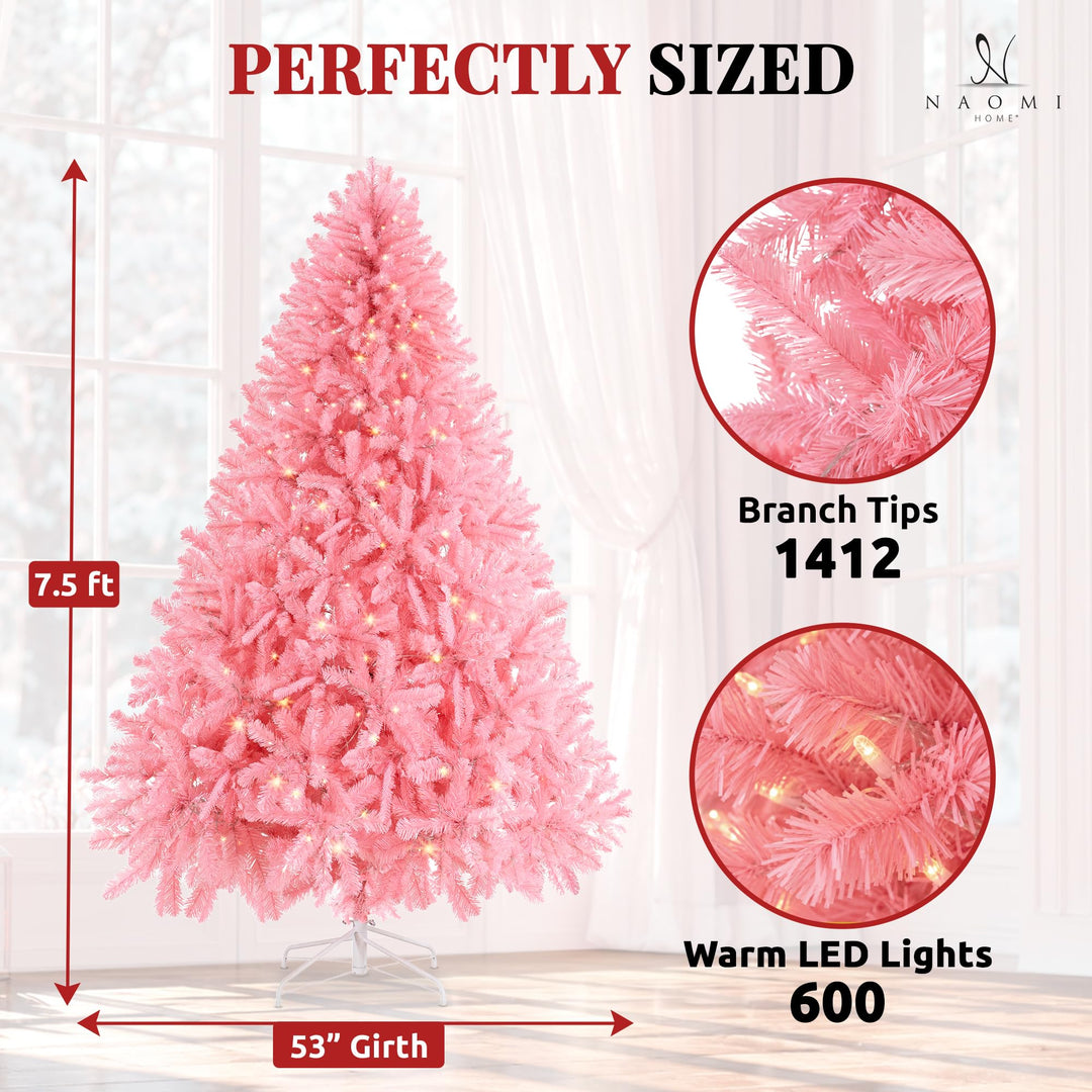 Martina Pink Pre-Lit Christmas Tree with Warm Lights - 7.5 ft