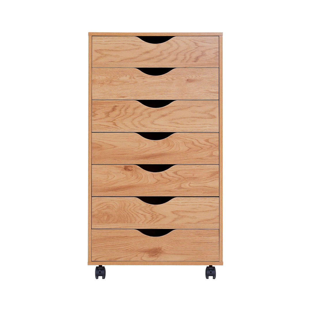 Debbie 7-Drawer Storage Cabinet with Wheels & Tabletop - Natural