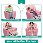 Load image into Gallery viewer, Suri Push Back Kids Recliner with Footrest &amp; Cup Holders - Pink / Pvc
