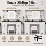 Load image into Gallery viewer, Vanya Makeup Vanity with Sliding LED Mirror &amp; Charging – White
