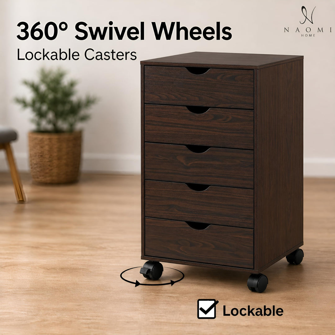 Taylor 5-Drawer Storage Cabinet with Wheels & Tabletop - Espresso