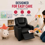 Load image into Gallery viewer, Suri Push Back Kids Recliner with Footrest &amp; Cup Holders - Black / Pvc
