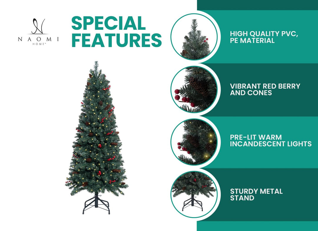 Belen Slim Pencil Pre-Lit Christmas Tree - 6.5 ft