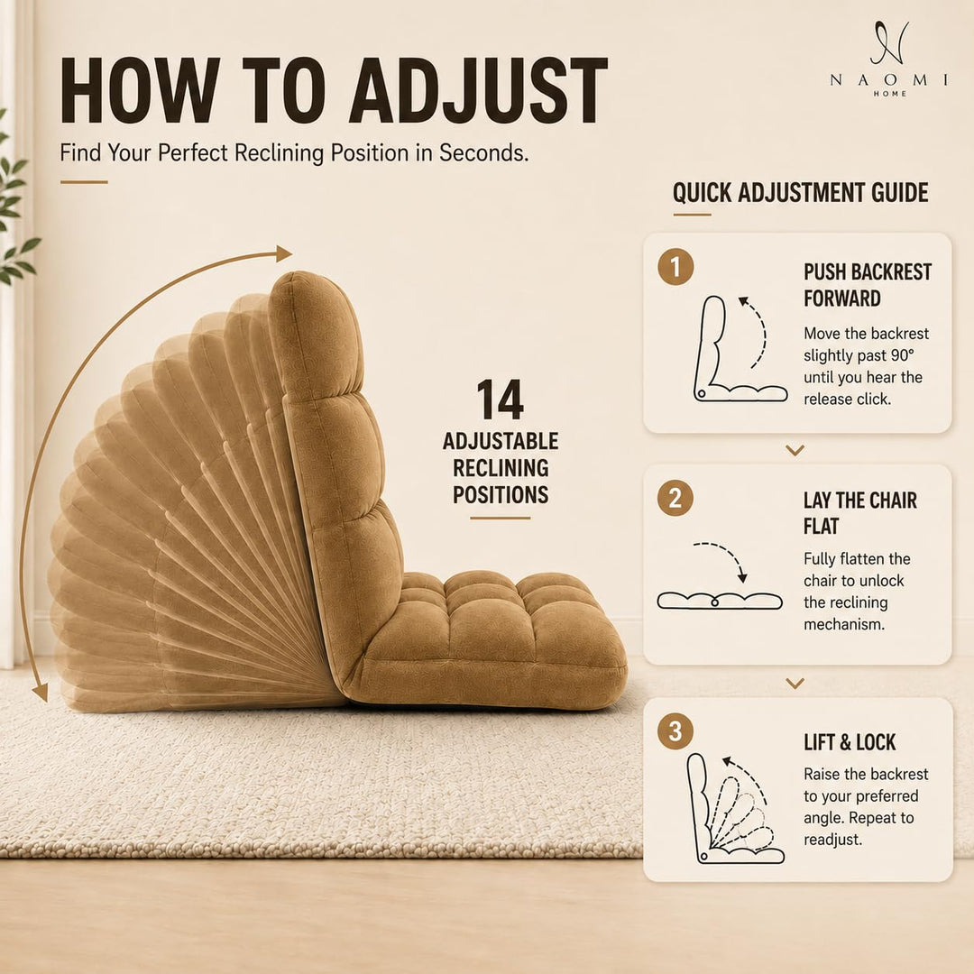 Desmond Adjustable Floor Chair with 14 Reclining Positions - Tan