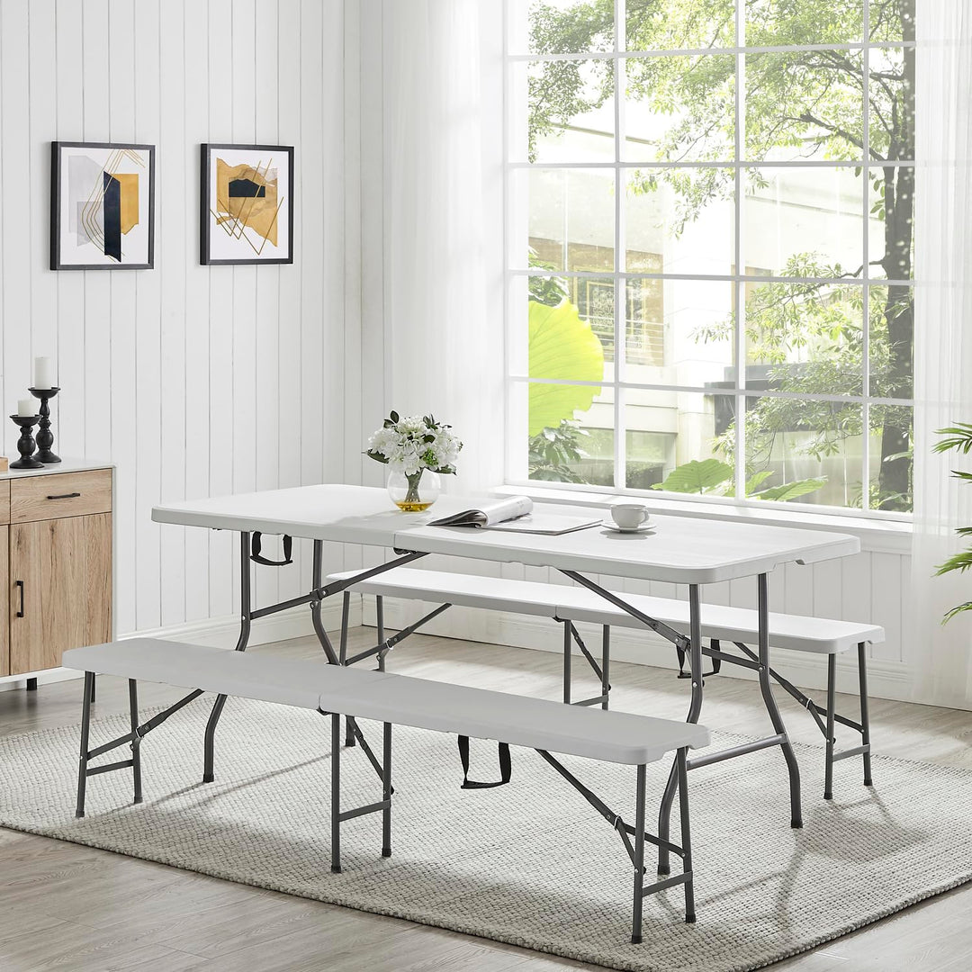 Rectangular Resin Folding Table with Carry Handle - 6 ft