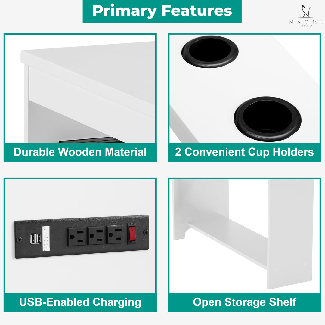 Jade Modern Nightstand - Charging Station with USB Ports & Outlets - White