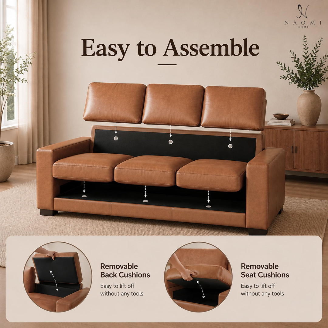 Freya Genuine Leather Oversized 3-Seater Sofa - Tan