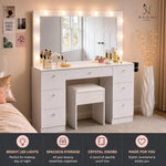 Load image into Gallery viewer, Vera 7-Drawer Makeup Vanity with LED Mirror – White
