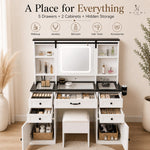 Load image into Gallery viewer, Vanya Makeup Vanity with Sliding LED Mirror &amp; Charging – White

