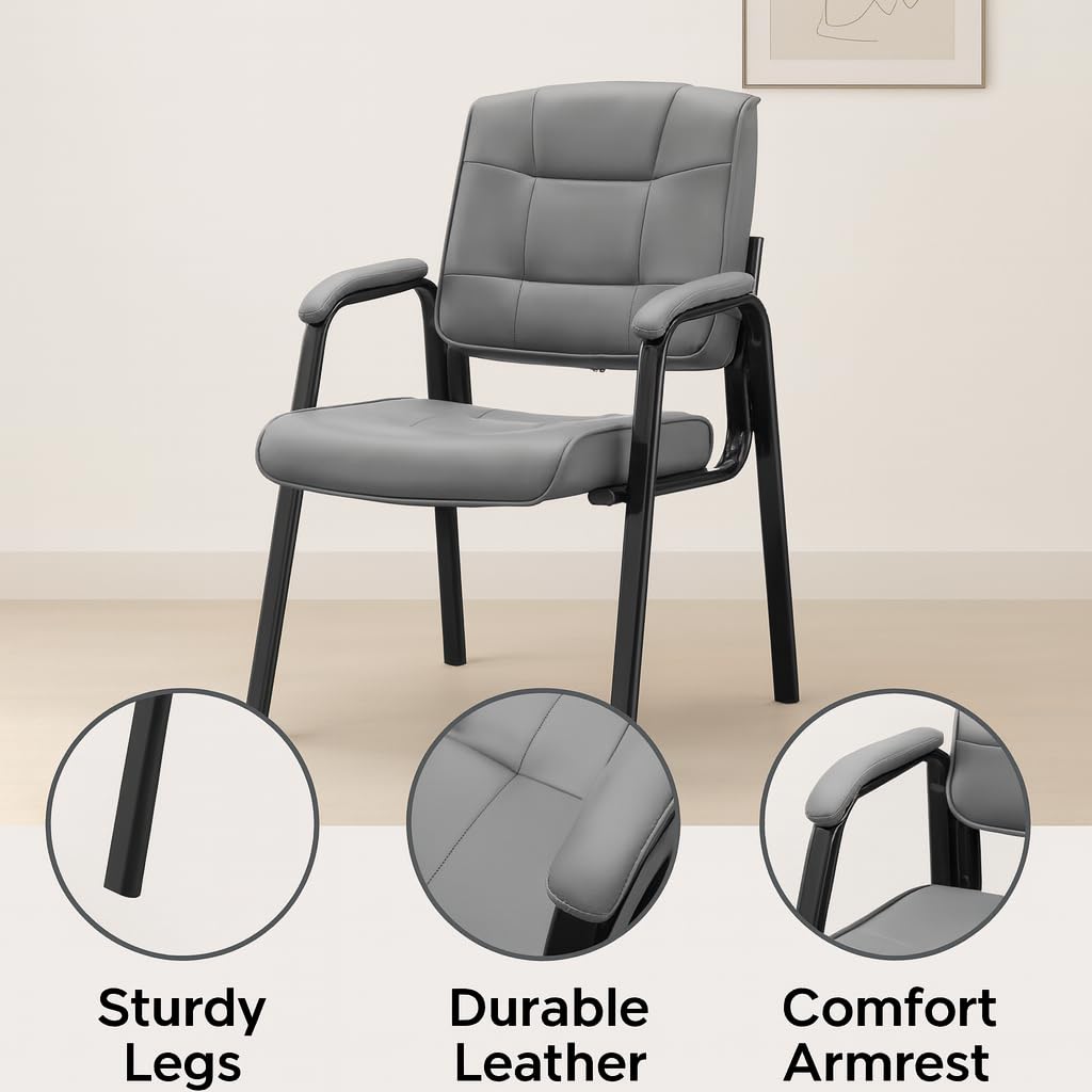 Mindy Reception Chair - Faux Leather Upholstery with Padded Arms - Gray / Set of 4