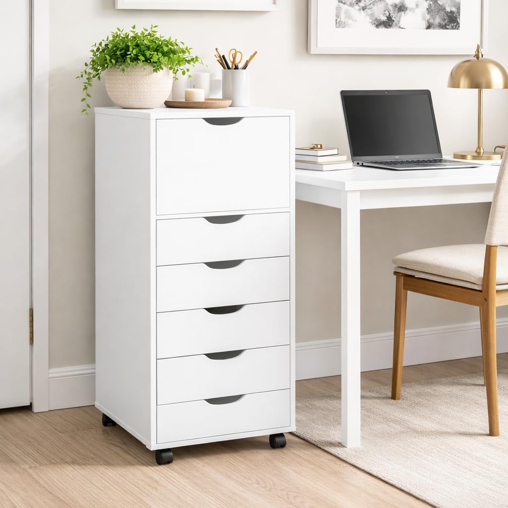 Carly 6 drawer storage cabinet with wheels   white