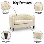 Load image into Gallery viewer, Emma Tufted Barrel Loveseat with Faux Leather Upholstery - Cream
