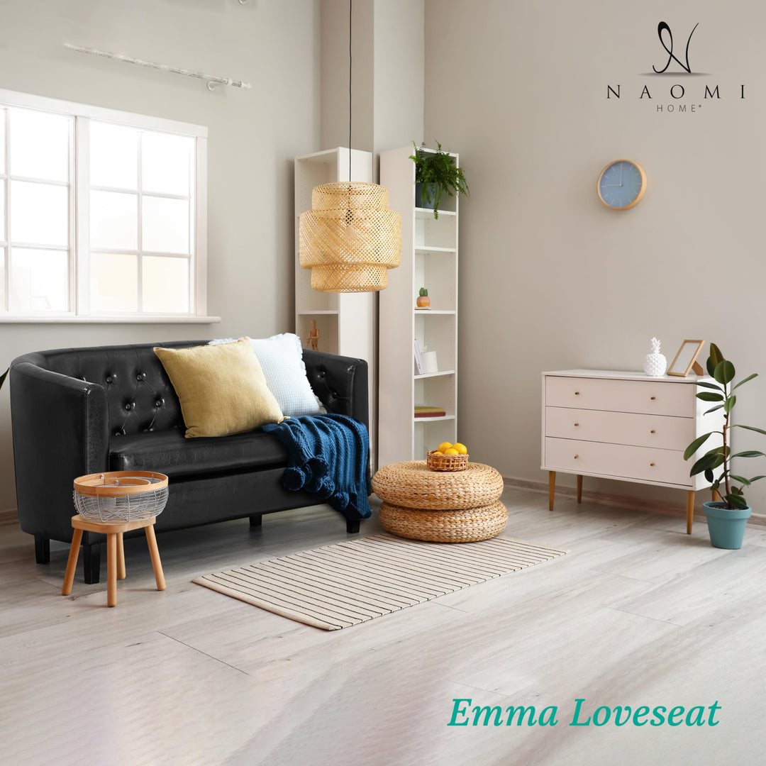 Emma Tufted Barrel Loveseat with Faux Leather Upholstery