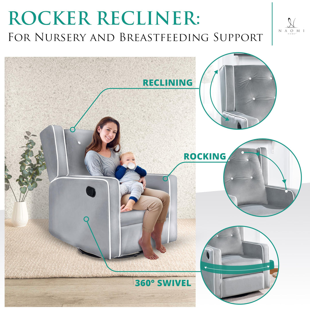 Odelia Swivel Rocker Recliner with Adjustable Footrest - Light Gray