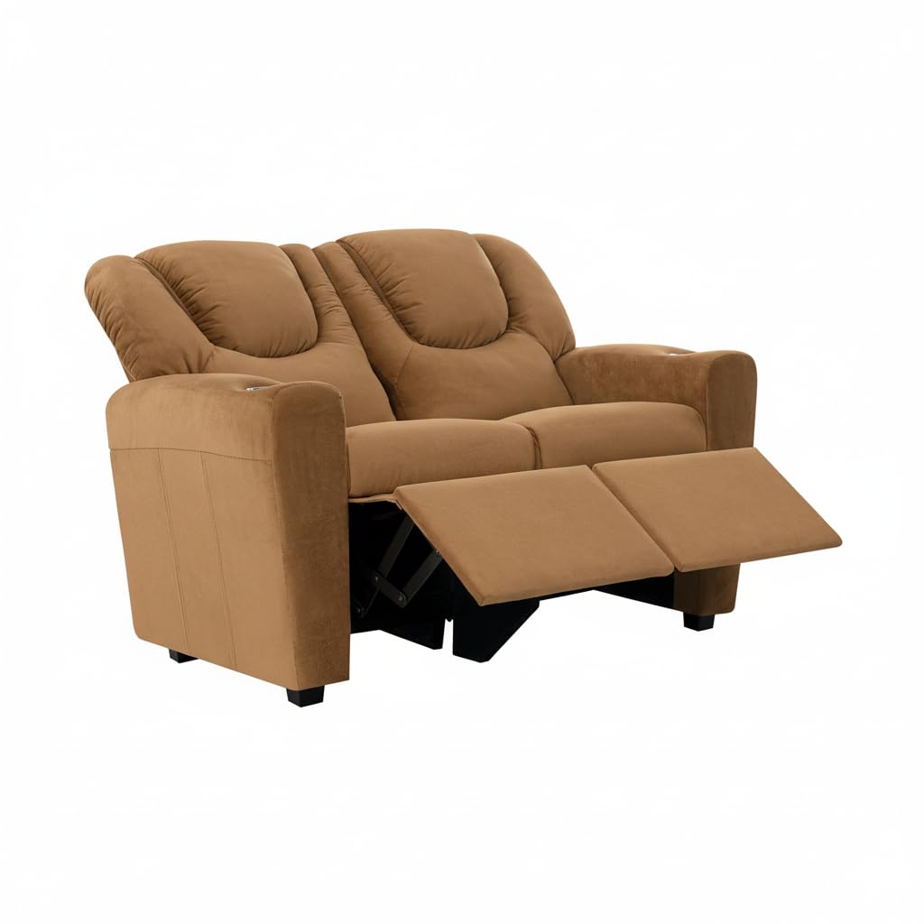 Suri Kids Recliner Loveseat with Dual Cup Holders - Brown / Microfiber