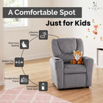 Load image into Gallery viewer, Suri Push Back Kids Recliner with Footrest &amp; Cup Holders - Gray / Microfiber
