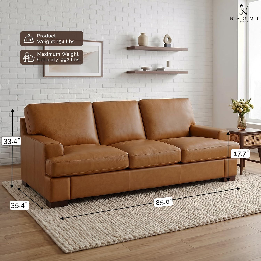 Siggy Genuine Leather Sofa with Removable Cushions