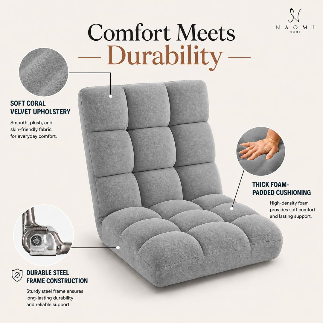Desmond Adjustable Floor Chair with 14 Reclining Positions - Gray