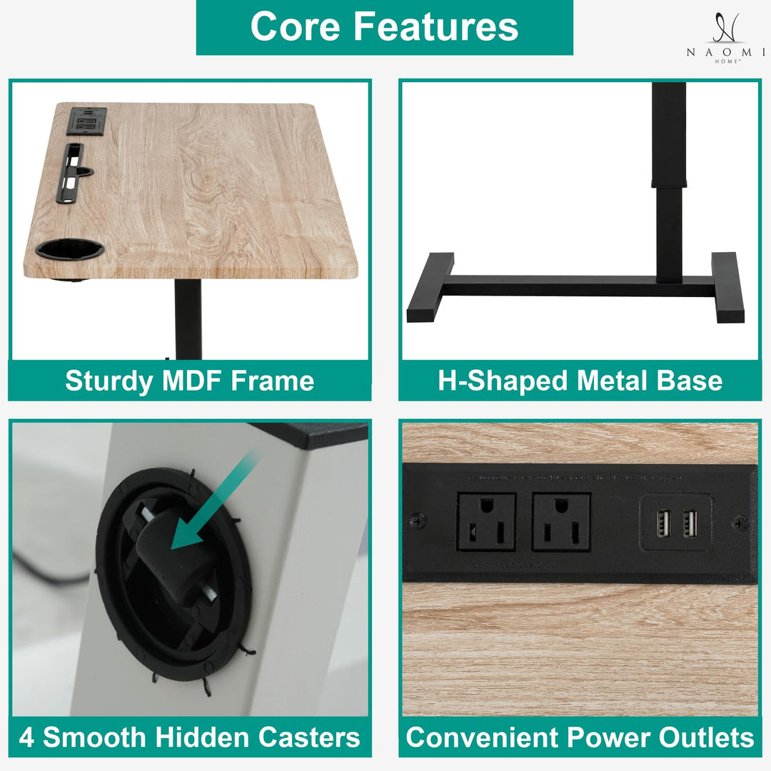Adjustable Overbed Table with Charging Station - Espresso / Black