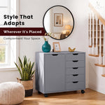 Load image into Gallery viewer, Amy 5-Drawer Storage Cabinet with 2 Shelves &amp; Wheels - Gray
