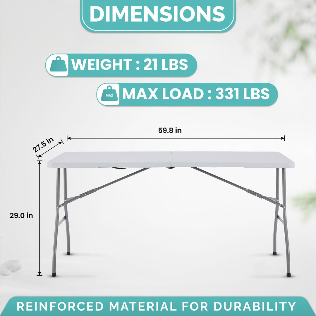 Rectangular Resin Folding Table with Carry Handle - 5 ft