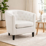 Load image into Gallery viewer, Emma Button-Tufted Faux Leather Barrel Accent Chair - White
