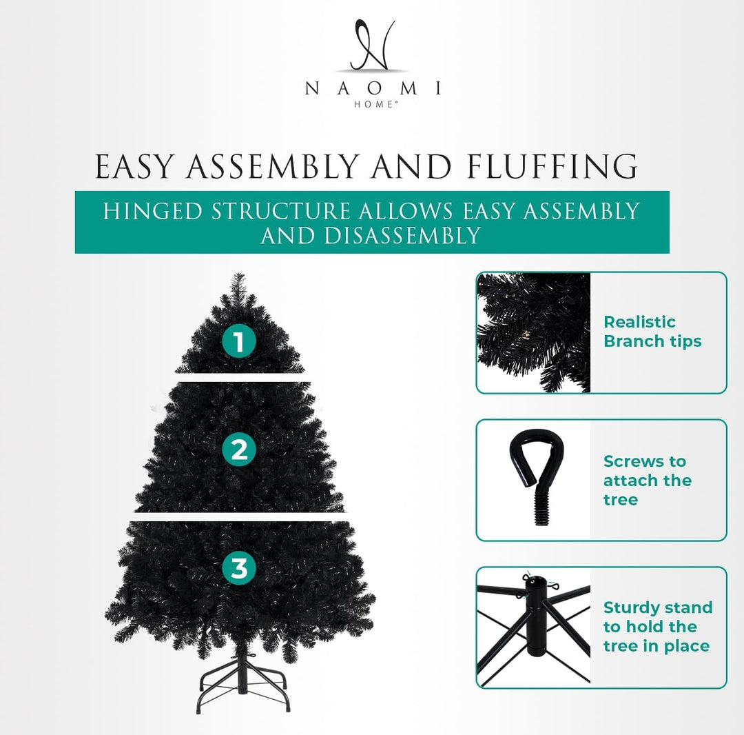 Dakota Black Pre-Lit Christmas Tree with Warm Lights - 7.5 ft