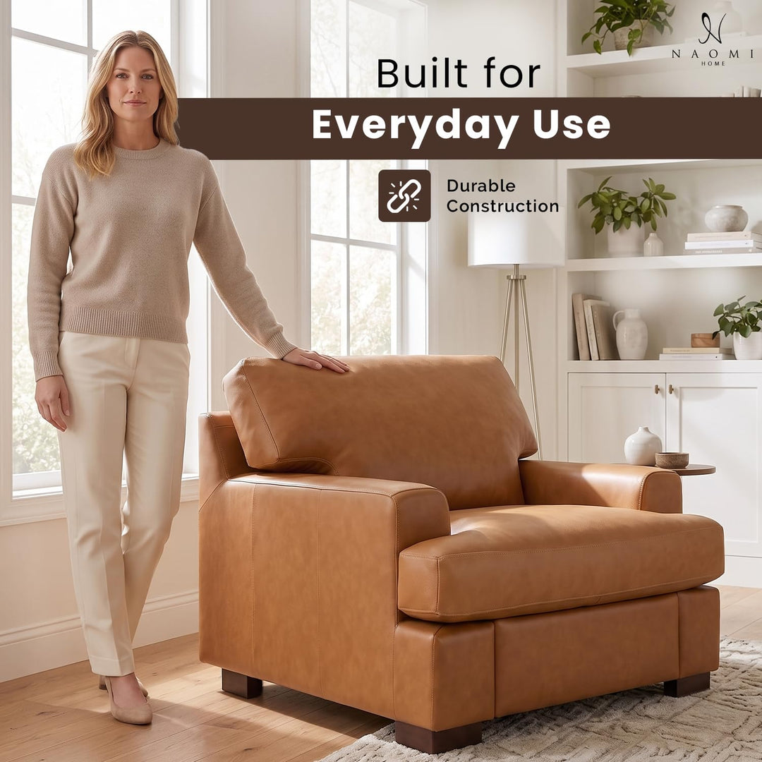 Siggy Genuine Leather Accent Chair with Removable Cushions