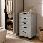 Load image into Gallery viewer, Taylor 5-Drawer Storage Cabinet with Wheels &amp; Tabletop - Gray Oak
