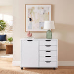 Load image into Gallery viewer, Amy 5-Drawer Storage Cabinet with 2 Shelves &amp; Wheels - White
