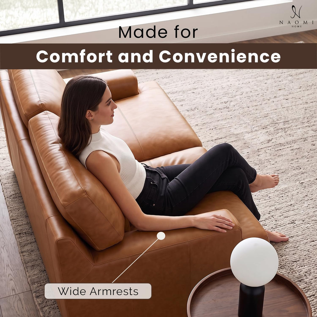 Siggy Genuine Leather Loveseat with Removable Cushions