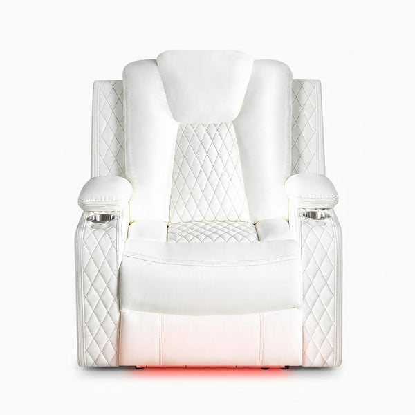 Chicago Power Recliner with LED Lights & USB Charging - White