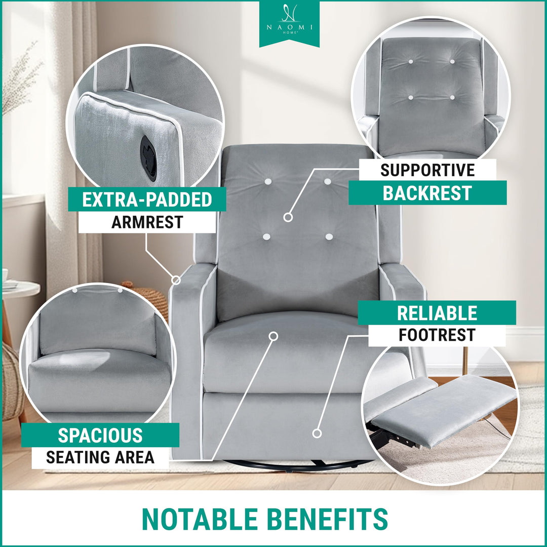 Odelia Swivel Rocker Recliner with Adjustable Footrest - Light Gray