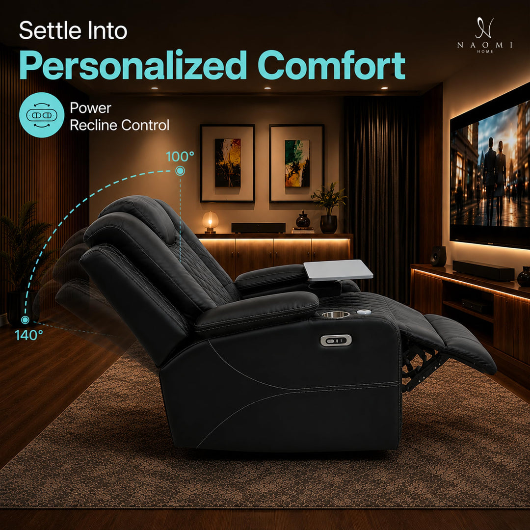 Chicago Power Recliner with LED Lights & USB Charging - Black