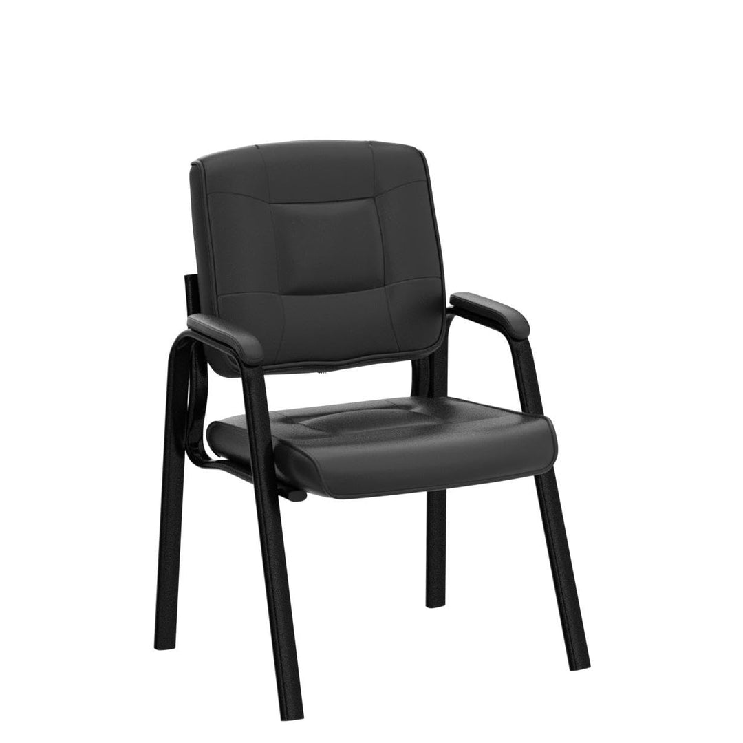 Mindy Reception Chair - Faux Leather Upholstery with Padded Arms - Black / Set of 2