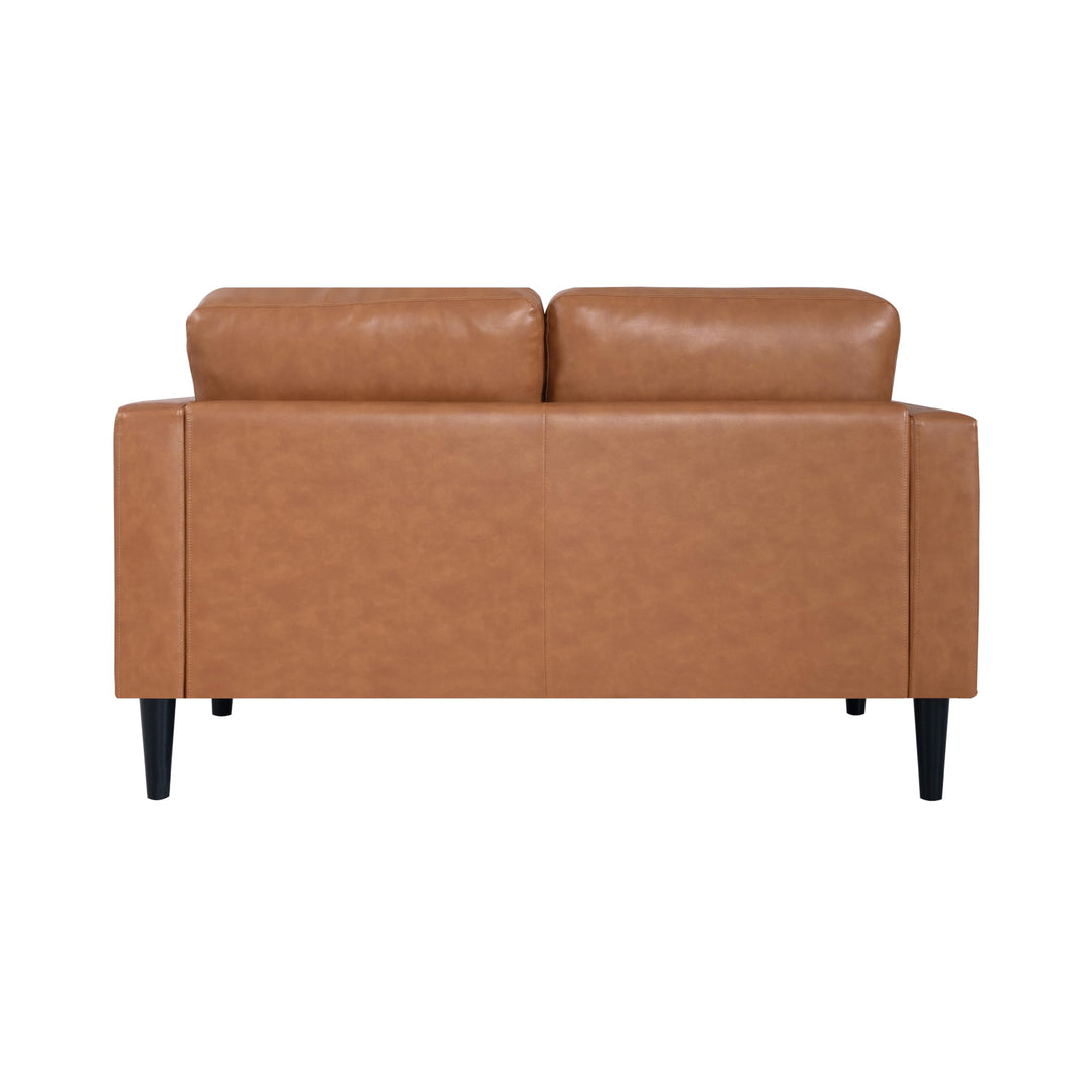 Marisa Genuine Leather Mid-Century Loveseat with Bolster Pillows