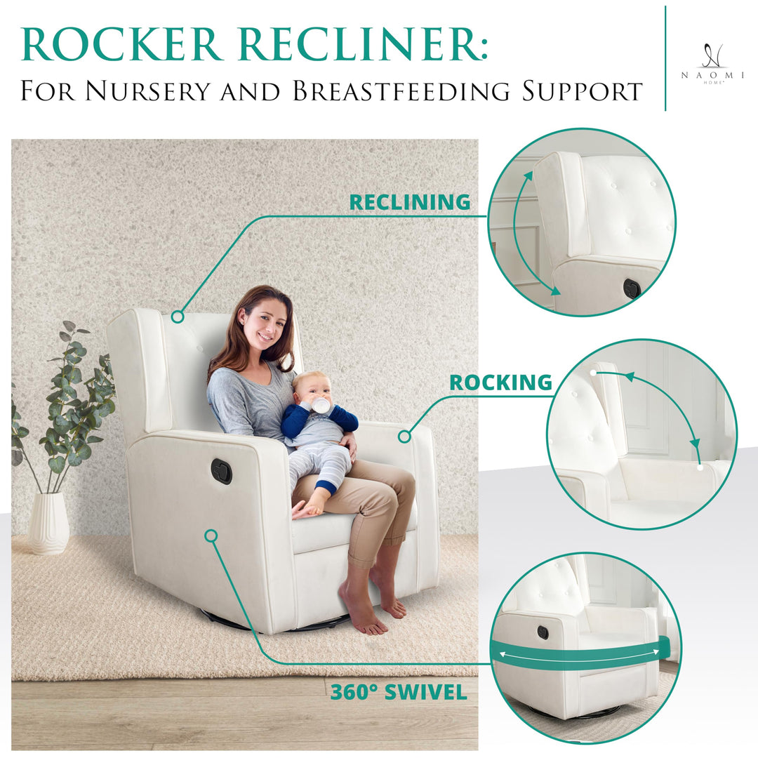 Odelia Swivel Rocker Recliner with Adjustable Footrest - Bright White