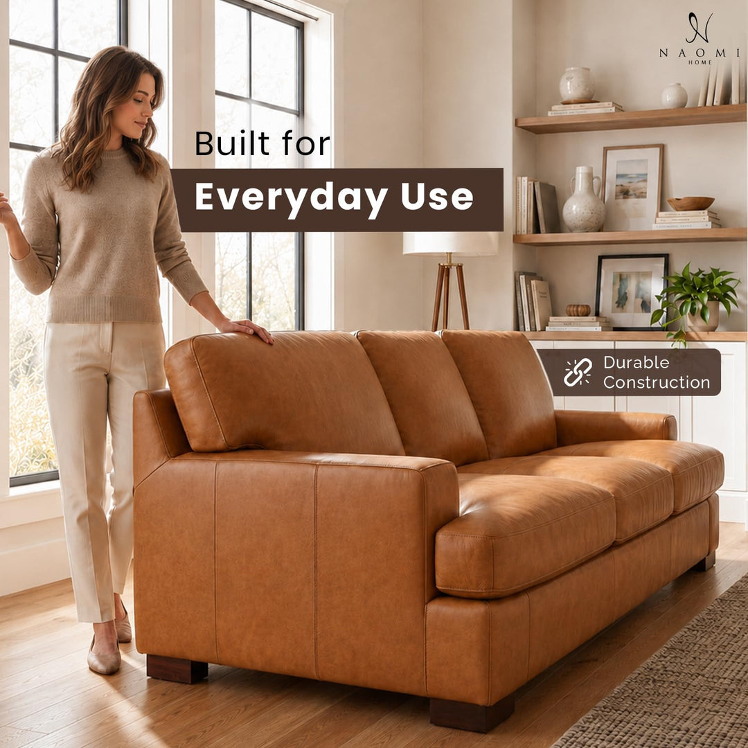 Siggy Genuine Leather Sofa with Removable Cushions