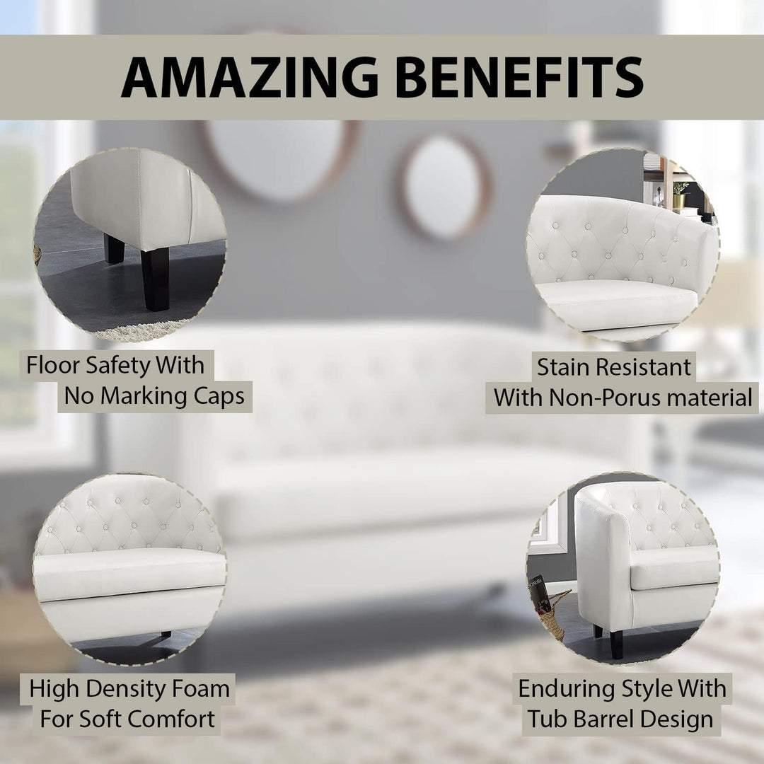 Emma Tufted Barrel Loveseat with Faux Leather Upholstery