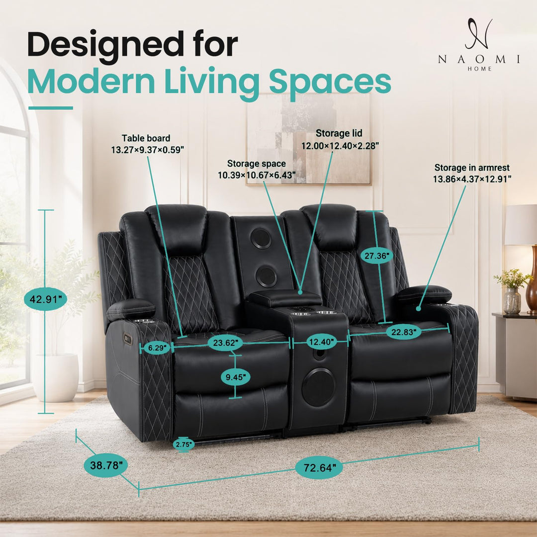 Chicago Power Reclining Loveseat with Built-In Speakers and LED Lights - Black