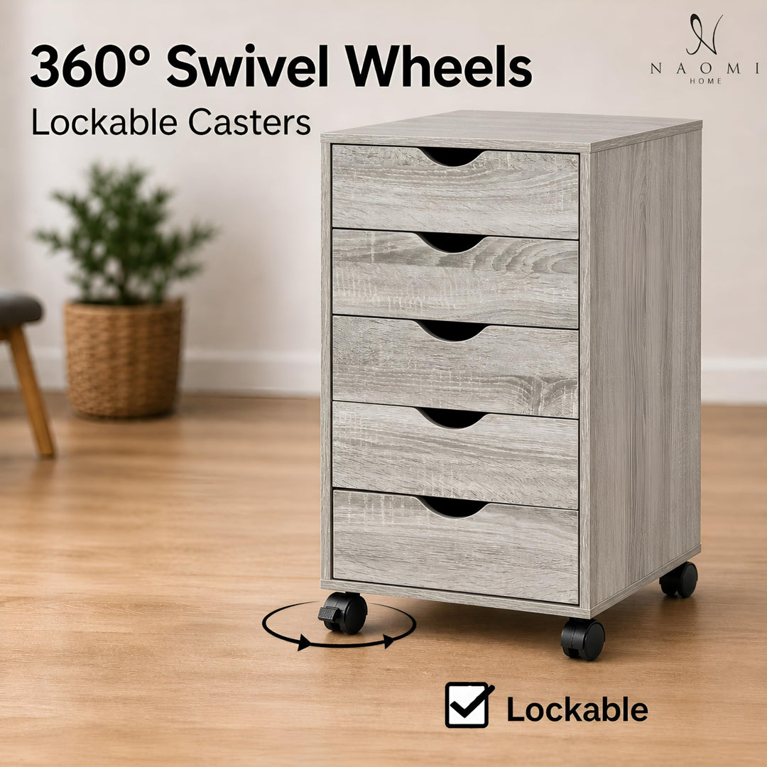 Taylor 5-Drawer Storage Cabinet with Wheels & Tabletop - Gray Oak