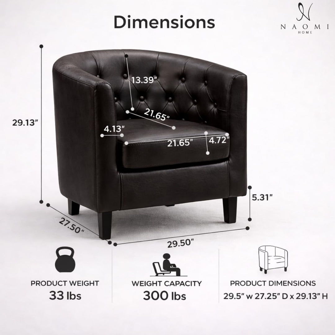 Emma Button-Tufted Faux Leather Barrel Accent Chair - Espresso