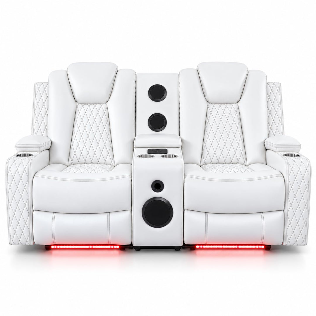 Chicago Power Reclining Loveseat with Built-In Speakers and LED Lights - White
