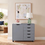 Load image into Gallery viewer, Amy 5-Drawer Storage Cabinet with 2 Shelves &amp; Wheels - Gray
