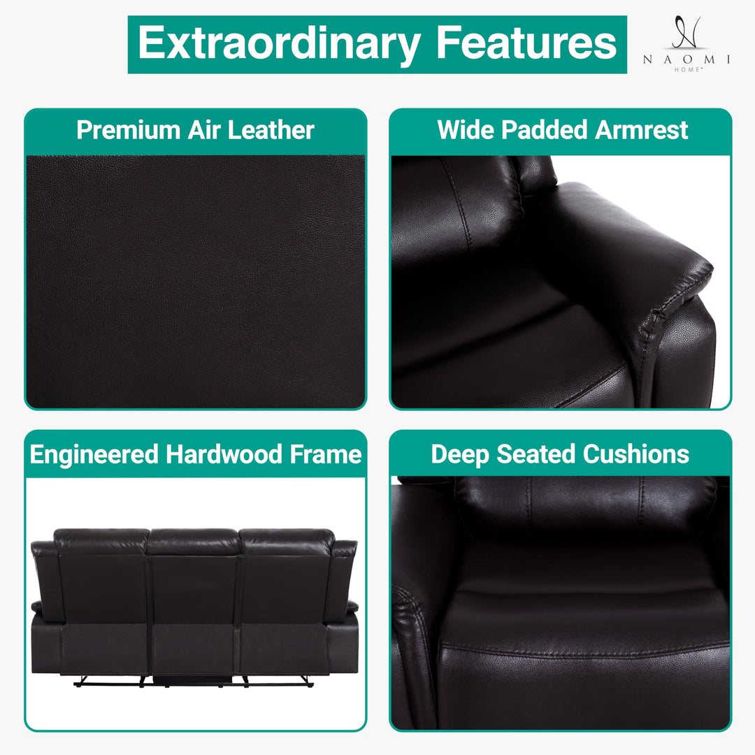 Katie Faux Leather 3-Seater Manual Recliner Sofa - Espresso