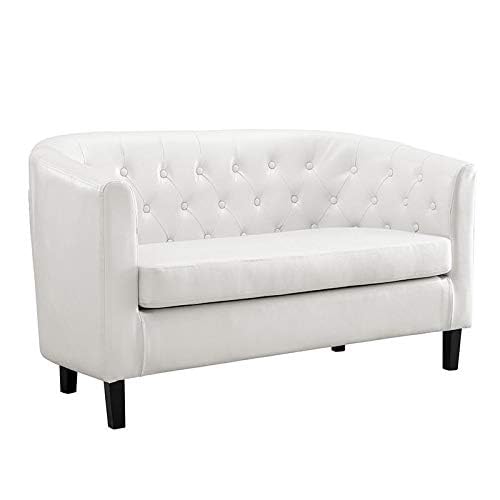 Emma Tufted Barrel Loveseat with Faux Leather Upholstery - White