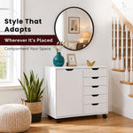 Load image into Gallery viewer, Amy 5-Drawer Storage Cabinet with 2 Shelves &amp; Wheels - White

