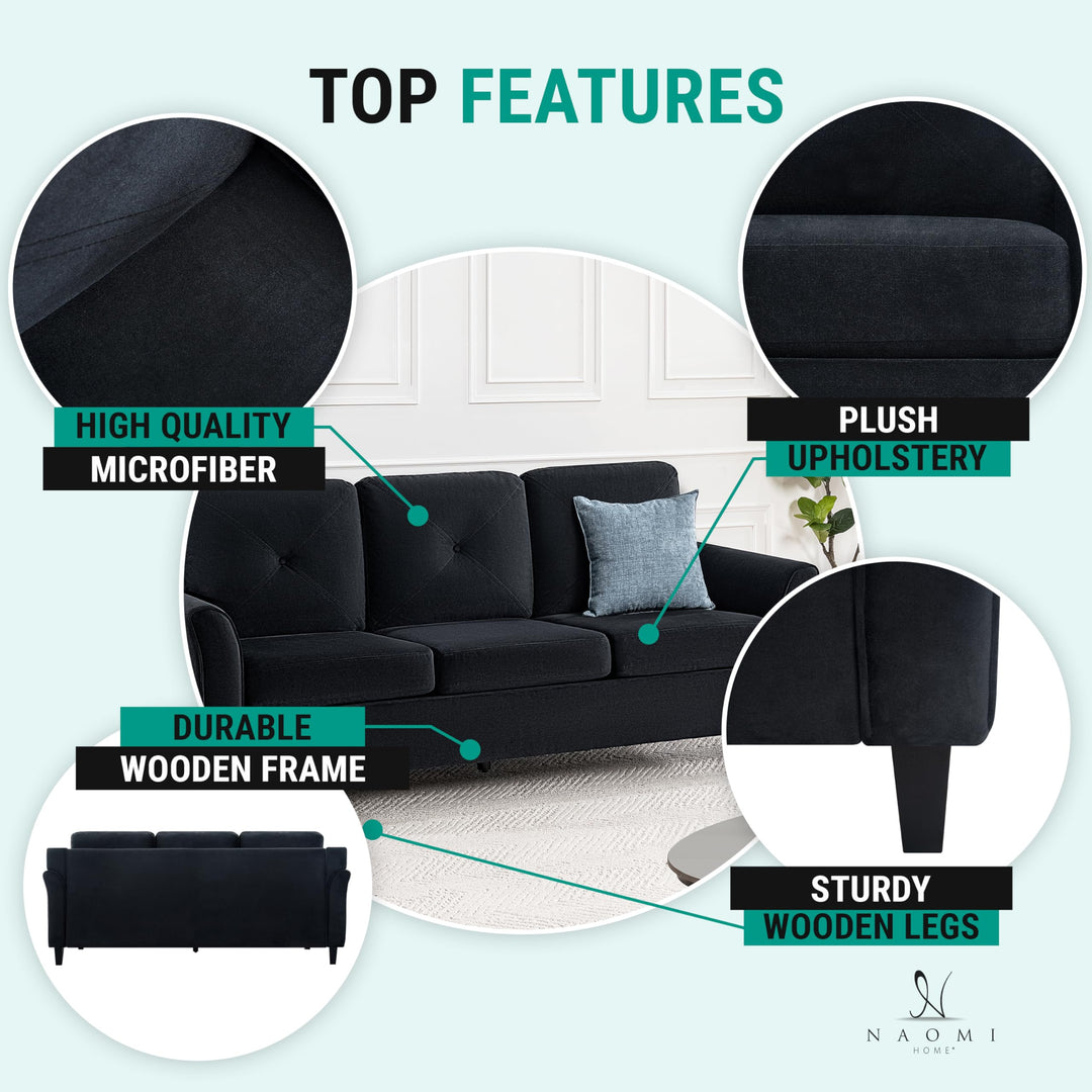 Raelynn Button Tufted Microfiber Sofa