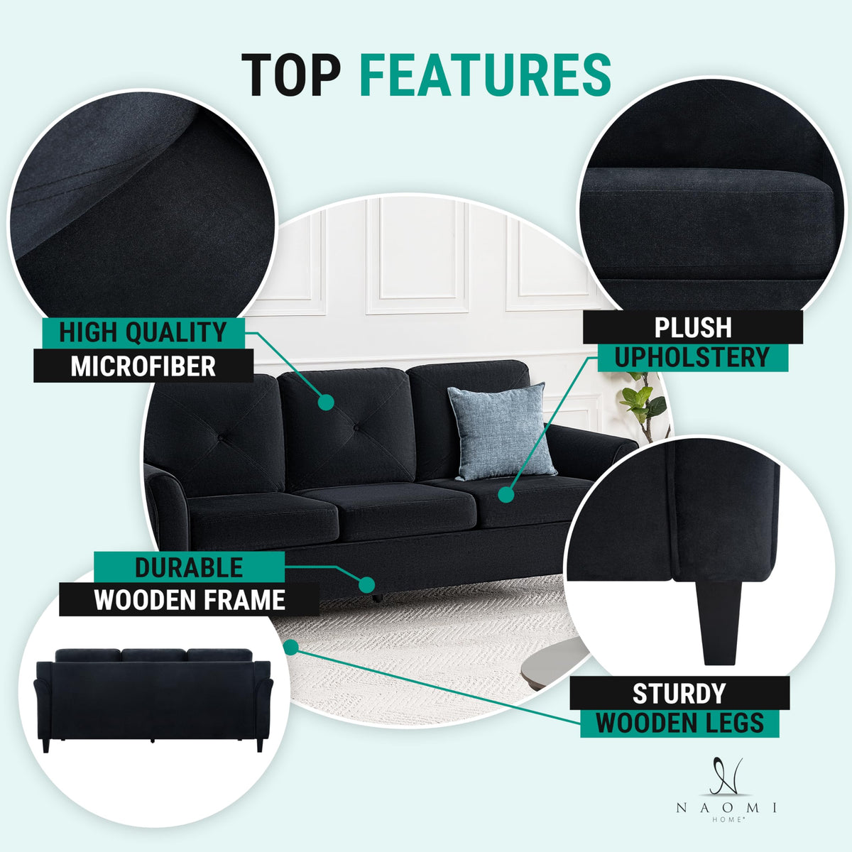 Raelynn button tufted microfiber sofa