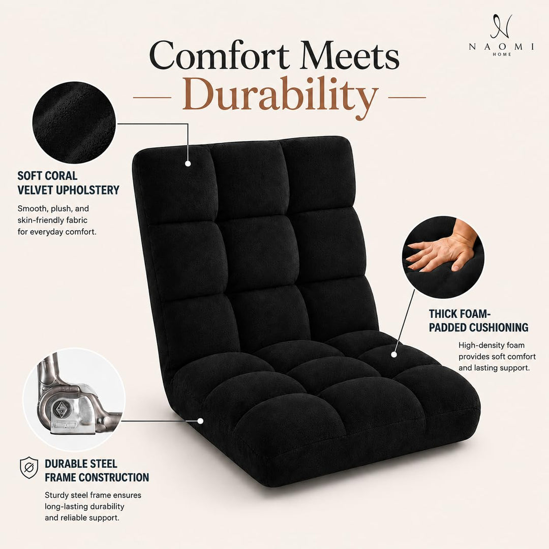 Desmond Adjustable Floor Chair with 14 Reclining Positions - Black